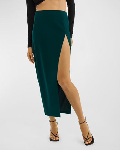 Lamarque Jay Midi Slit Skirt In Dark Jade