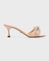 Mach&mach Crystal Patent Double Bow Mule Sandals In Nude