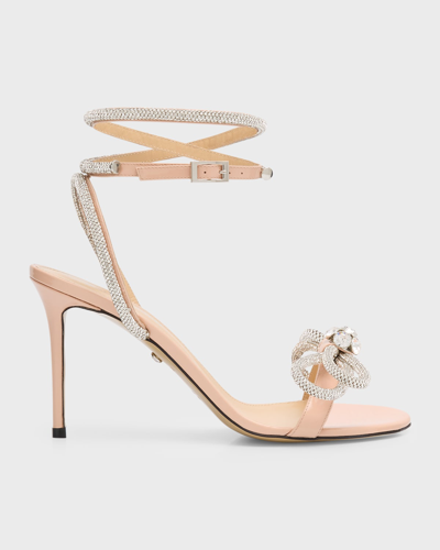 Mach & Mach Crystal Embellished Leather Double Bow Sandals In Nude