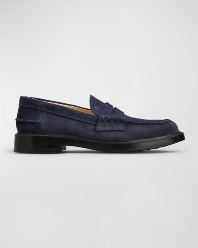 Tod's Suede Penny Loafers In Navy