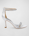 Badgley Mischka Logan Metallic Crystal Ankle-cuff Sandals In White