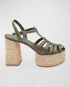 Dee Ocleppo Tulum 115mm Leather Sandals In Moss Leather