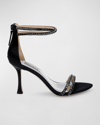 Badgley Mischka Logan Metallic Crystal Ankle-cuff Sandals In Black