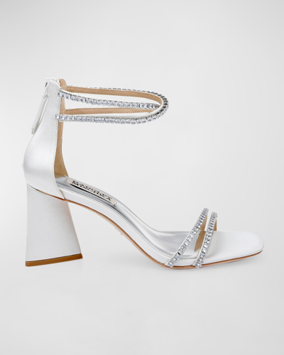 Badgley Mischka Lillie Metallic Crystal Ankle-cuff Sandals In White