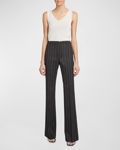 Santorelli Isabelle Striped Flare-leg Stretch Wool Pants In Cocoa