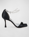 Badgley Mischka Loretta Metallic Pearly-strap Sandals In Black
