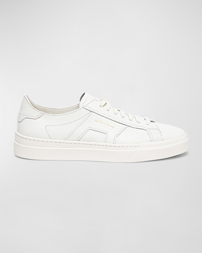 Santoni Men's Double Buckle Lace Up Sneakers In All White