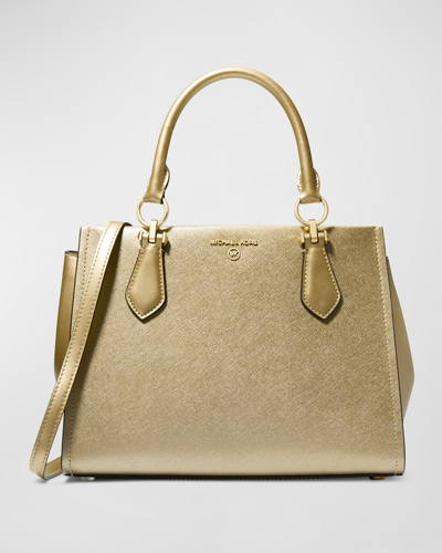 Michael Michael Kors Marilyn Medium Metallic Leather Satchel Bag In Pale Gold