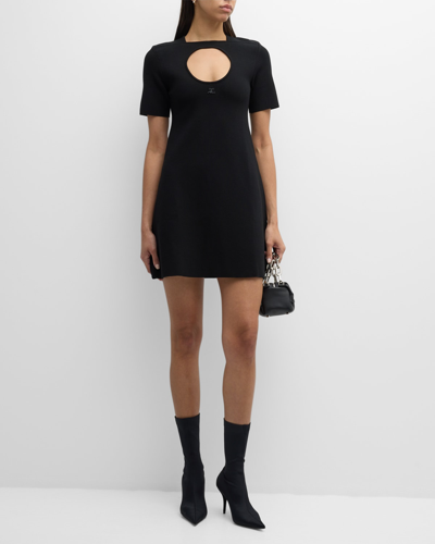 Courrèges Holistic Cutout Short-sleeve Milano Knit Mini Dress In Black