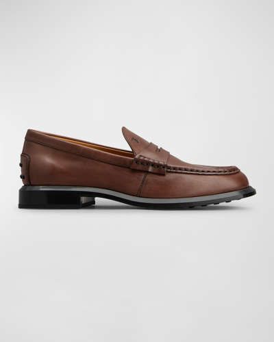 Tod's Leather Classic Penny Loafers In Dark Brown
