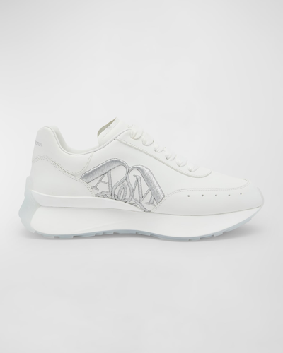 ALEXANDER MCQUEEN SPRINT LEATHER EMBROIDERED LOGO SNEAKERS