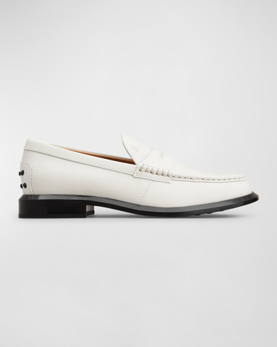 Tod's Leather Penny Loafers In Bianco Calce