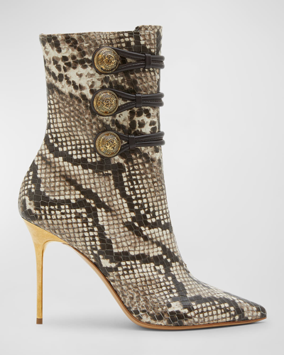 Balmain Alma Python-embossed Ankle Booties In Brown