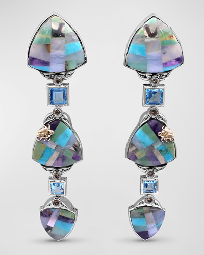 Stephen Dweck Opal Mosaic Drop Earrings With Blue Topaz And Diamonds