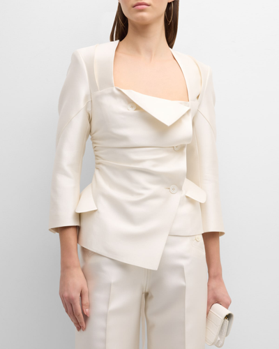 Christopher John Rogers Asymmetric Blazer Jacket With Lace-up Back In Ivory