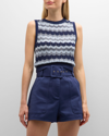 Ramy Brook Bonnie Sleeveless Knit Sweater In Navy Combo High T