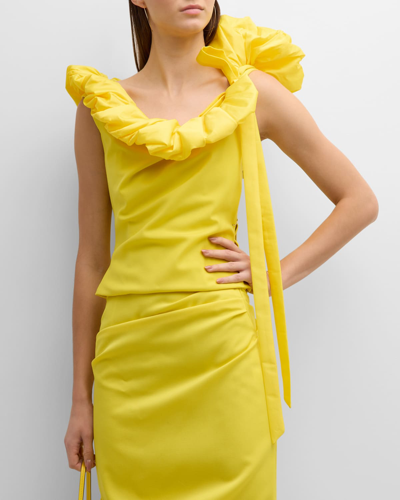 Christopher John Rogers Draped Bustier Top With Paper Bag Detail In Yellow