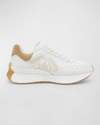 Alexander Mcqueen Sprint Bicolor Logo Retro Runner Sneakers In White Camel