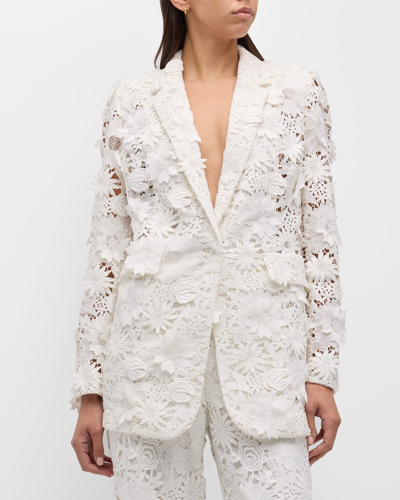 Ungaro Kehlani Notched-lapel Floral Lace Jacket In White