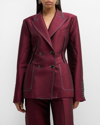 CHRISTOPHER JOHN ROGERS PLEATED-BACK BLAZER JACKET WITH CONTRAST SEAMS