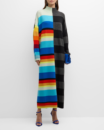 Christopher John Rogers Oversize Colorblock Striped Sweater Dress In Rainbow Multi