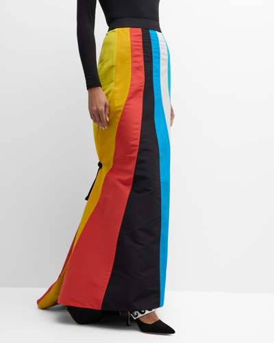Christopher John Rogers Colorblock Tie-back Trumpet Maxi Skirt In Rainbow Multi