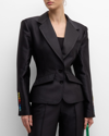 CHRISTOPHER JOHN ROGERS TAILORED TUXEDO JACKET WITH PLEATED BACK
