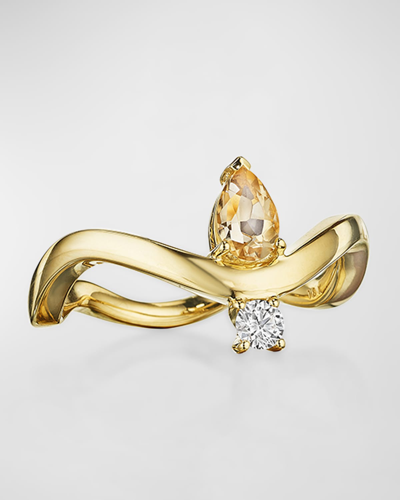 Hueb 18k Mirage Yellow Gold Ring With Vs/gh Diamond And Yellow Sapphire