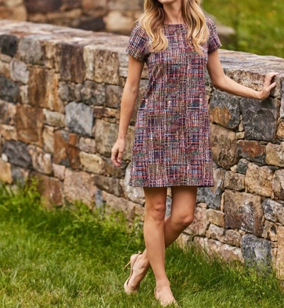 Jude Connally Ella Printed Ponte Dress In Modern Tweed Navy In Multi