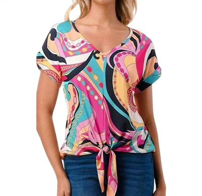Vava Camille Front Tie Top In Pink Pucci In Multi