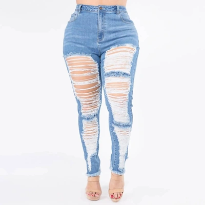 American Bazi Plus Size High Waist Distressed Skinny Jeans In Blue