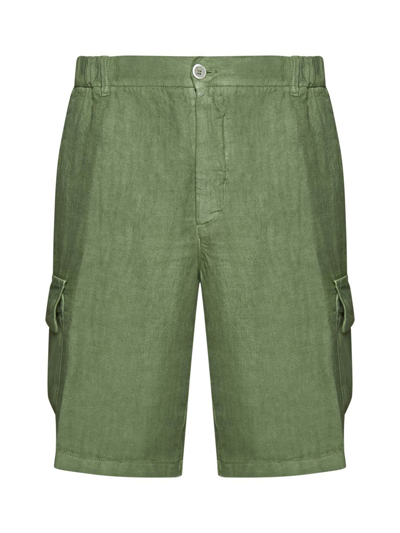 120% Lino Shorts In Medium Green Soft Fade