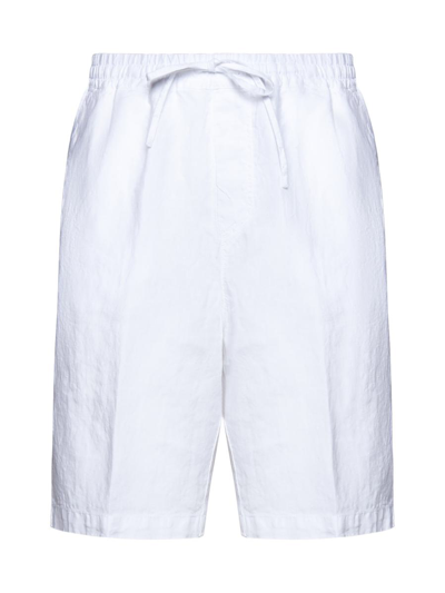 120% Lino Bermuda Pressed-crease High-rise Linen Shorts In White