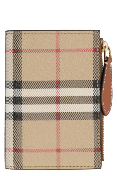 Burberry Check Print Wallet In Beige