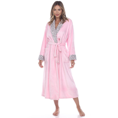 White Mark Plus Size Leopard Print Cozy Lounge Robe In Pink