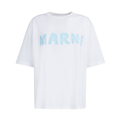 Marni Logo标记棉t恤 In Blue