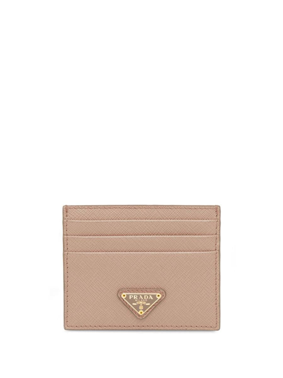 Prada Logo Plaque Card Holder In Cipria