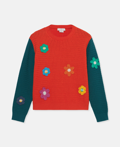 Stella Mccartney Kids' Smiley Flower Crochet Jumper In Red