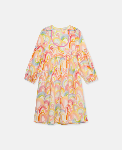 Stella Mccartney Kids' Watercolour Rainbow Print Skater Dress In Ivory Multicolour