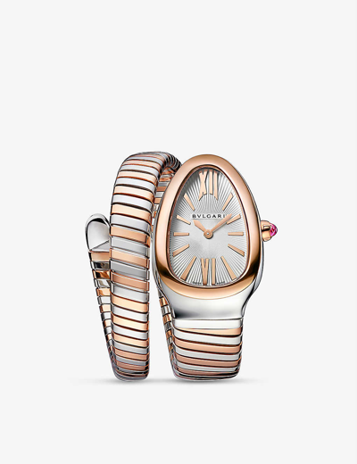Bvlgari Steel And Gold Serpenti Tubogas Single-spiral 18ct Rose-gold And Stainless-steel Quartz Watc