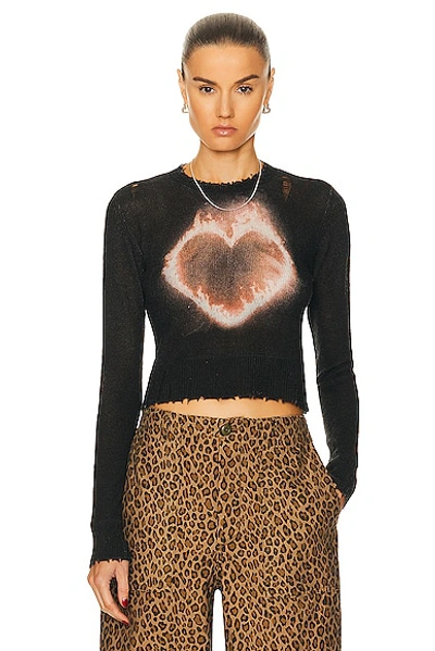 R13 Flaming Heart Baby Crewneck In Flaming Heart On Black