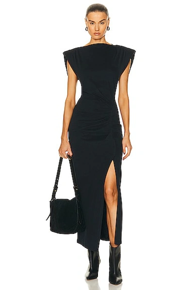 Isabel Marant Nadela Draped Cotton Midi Dress In Black