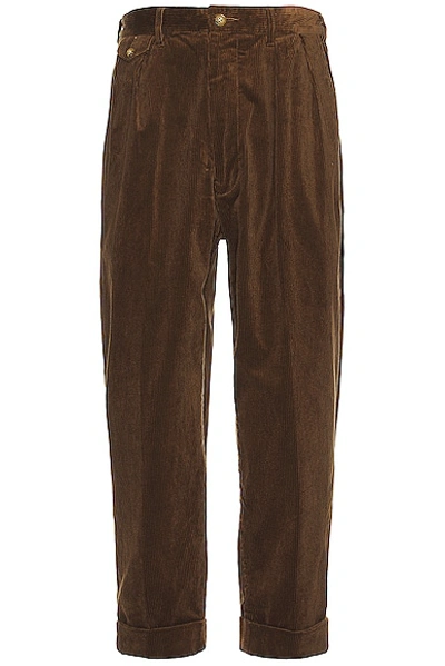 Beams 2 Pleats Corduroy Trouser In Golden Brown