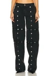 Attico Black Cotton Denim Pants With Logoed Snap Buttons For Women In Black