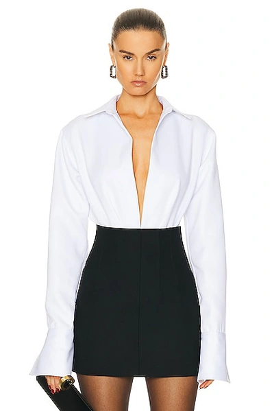 Laquan Smith Open Front Collared Bodysuit In White