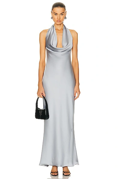 Norma Kamali Halter Drape Bias Gown In Silver