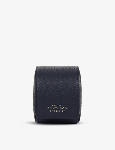 Smythson Navy Panama Logo-embossed Single Leather Watch Roll 8cm
