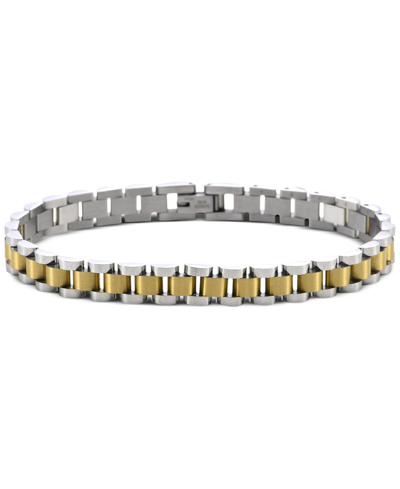Macy's Men's Two-tone Watch Link Chain Bracelet In Stainless Steel & Gold-tone Ion-plate