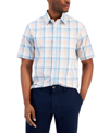 CLUB ROOM MEN'S REFINED PLAID DOBBY WOVEN BUTTON-UP SHORT-SLEEVE SHIRT, CREATED FOR MACY'S