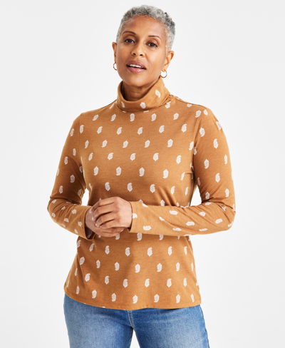 Style & Co Women's Classic Turtleneck Long-sleeve Top, Created For Macy's In Block Caramel